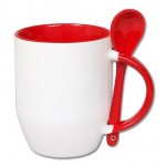 500605- WHITE/RED SUBLIMATION BLANK CERAMIC COFFEE MUG WITH SPOON